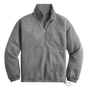 J. Crew Terry Half-Zip Pointelle Sweatshirt Gray BM325 Size L